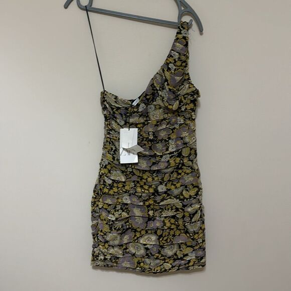 NWT Zara Dresses Zara Floral One Shoulder Ruched Mini Dress - Picture 2 of 6